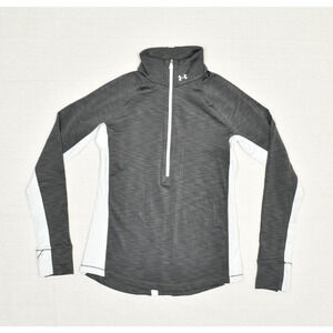 Under Armour Women 1/4 Zip Pullover Sweater Polyester Gray Sz S Fitted Coldgear